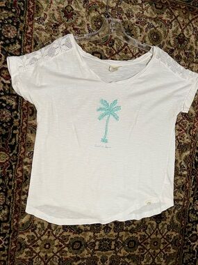 Pacific Creations White Tee Carolina Beach Mint Stitched Palm Tree Size Large